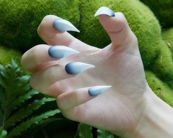 Black to White Ombré Claw Press On Nails | Gothic Gradient Claw Nails | Werewolf Nails | Acrylic Nails | Rapture Claw | Vampire Nails