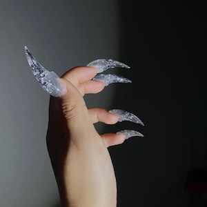 Silver Glitter Ice Dragon Claw Press-On Nails | Werewolf Nails | Fox Nails | Acrylic Nails | Cat Nails | Eagle Claw Nails | Luxury Goth Nail