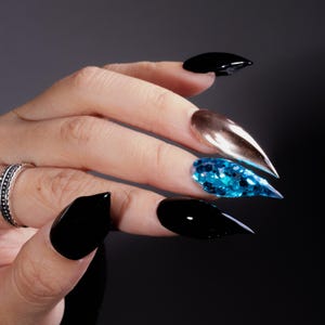 Dragon Claw Nails | Werewolf Press-On Nails, Stiletto Black & Metallic | Fox Nails | Cat Nails | Wolf Nails | Eagle Nails | Demon Nails