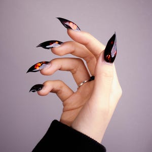 Red Glitter Black Dragon Claw Press-On Nails | Gothic Nails | Fox Nails | Werewolf Nails | Cat Nails | Eagle Claw Nails | Y2K Nails