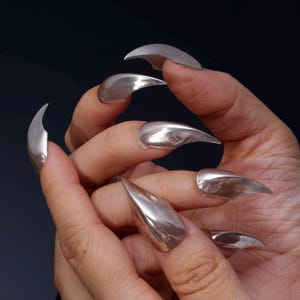 Handmade Mirror Gold Dragon Claw Press-On Nails | 3D Talon Nails | Fox Nails | Gothic Nails | Y2K Claw Nails | Werewolf Claw Nails
