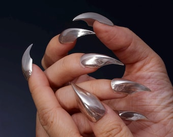 Handmade Mirror Gold Dragon Claw Press-On Nails | 3D Talon Nails | Fox Nails | Gothic Nails | Y2K Claw Nails | Werewolf Claw Nails