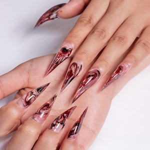 Stiletto Vampire Claw Press-On Nägel | Gothic 3D Scharfe Krallen | Adlerkralle Nägel | Acryl Press-On Nagel | Werwolf Nägel | Horror Nägel