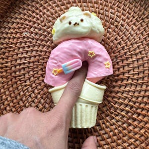 Handmade Realistic Triple-layer Ice Cream Taba Squishy, Kawaii ADHD Fidget Toy