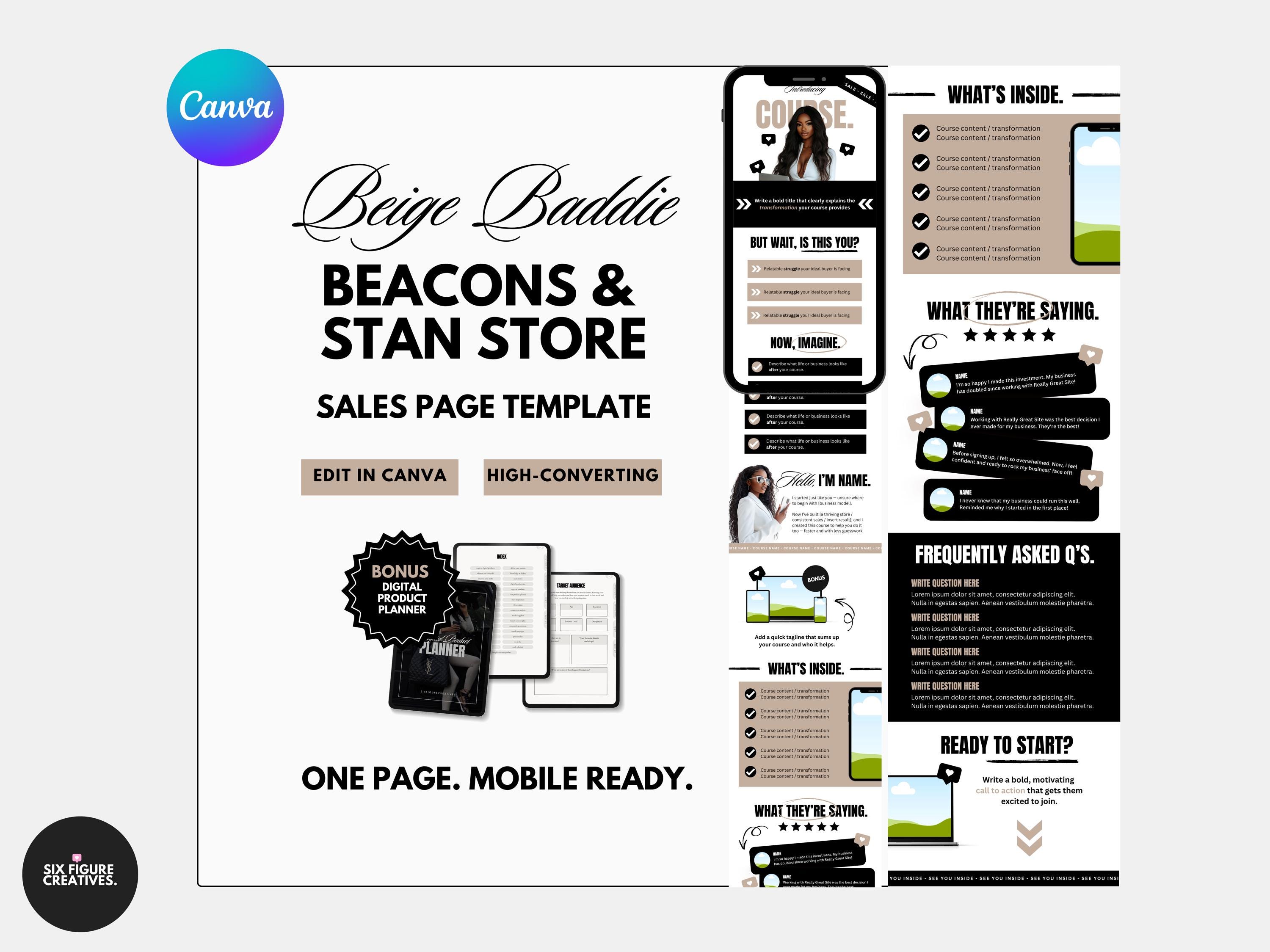 Beige Sales Page Template: Beacons & Stan Store, High-converting Canva ...