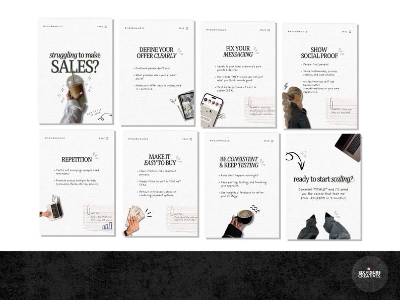 May include: A digital marketing infographic with the text "struggling to make SALES?" and other business tips. The infographic includes text, illustrations, and images of a phone, coffee cup, and laptop. The overall theme is business and marketing.