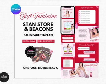 Stan Store Template, Beacons Template, Stan Store Sales Page Template, Beacons Sales Template, Feminine Sales Page, Aesthetic Sales Page
