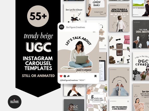 UGC Instagram Templates: Neutral Beige Canva Carousels (Digital Download
