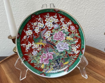 Vintage Japanese Vibrant Peonies/Cherry Blossoms and Pheasant Plate - Collectible Plate