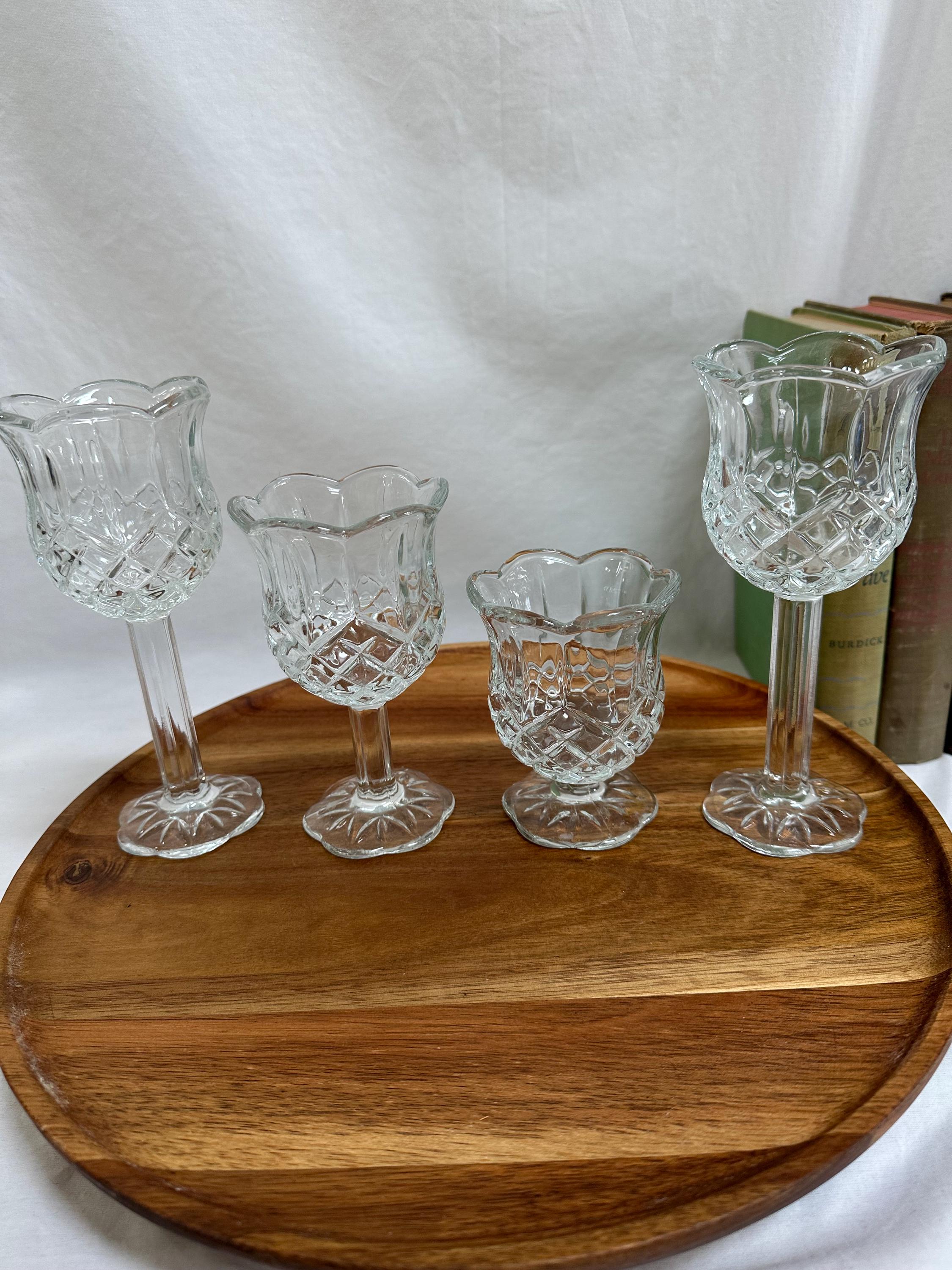 Vintage Homco Tulip Votive Candle Holders - Cut Crystal Set of 4