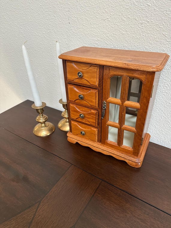 Vintage Wooden Jewelry Armoire/Box/Cabinet - 4 Drawer