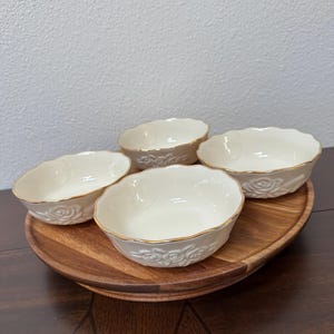 Vintage Set of 4 Lenox Embossed Rose Blossom with 24K Gold Trim Bowls