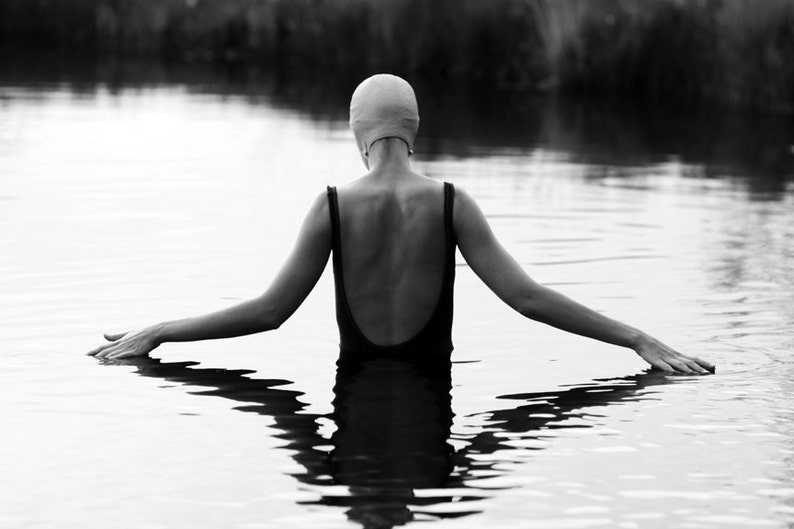 Black and White Photography of a Girl Swimmer in a Pond - Lucy Snowe.