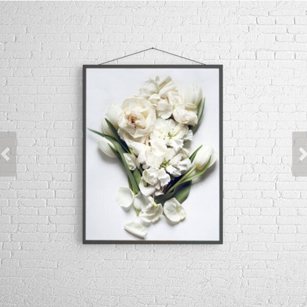 RESERVED LISTING Balance Due for Framed Fine Art Canvas Portrait of Spring Floral Still Life with White Flowers