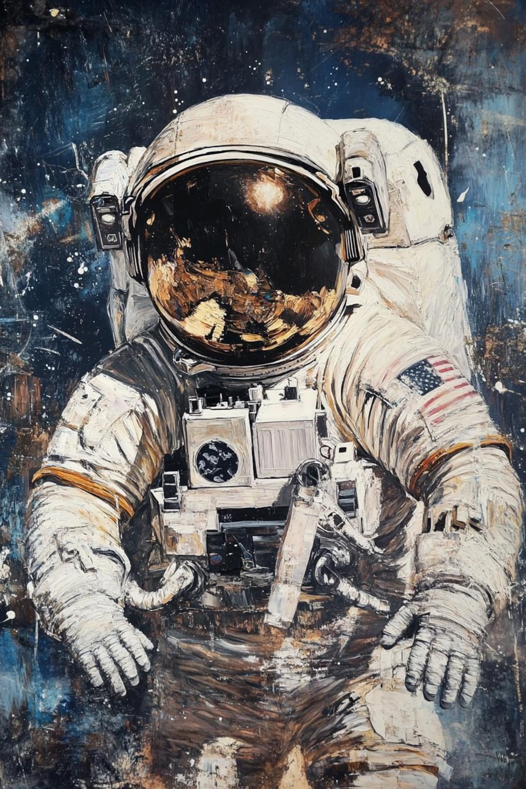 宇宙飛行士のオリジナル絵画：54x36インチの宇宙服アート（未延伸