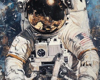 Original Astronaut Painting: 54x36" Space Suit Art on Unstretched Canvas