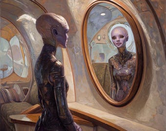 アヌンナキのオリジナル油絵 SF 宇宙アート 古代エイリアン 宇宙飛行士