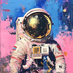 Colorful Astronaut Painting Original Acrylic Space Art on Canvas | One of a Kind Unstretched Artwork by Alien