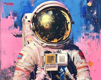 Colorful Astronaut Painting: Original Acrylic Space Art on Canvas