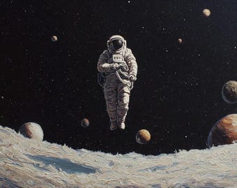 Astronaut Floating in Space, Original Cosmic Painting, One of a Kind Artwork, Modern Space Wall Art by Alien 32"*61"