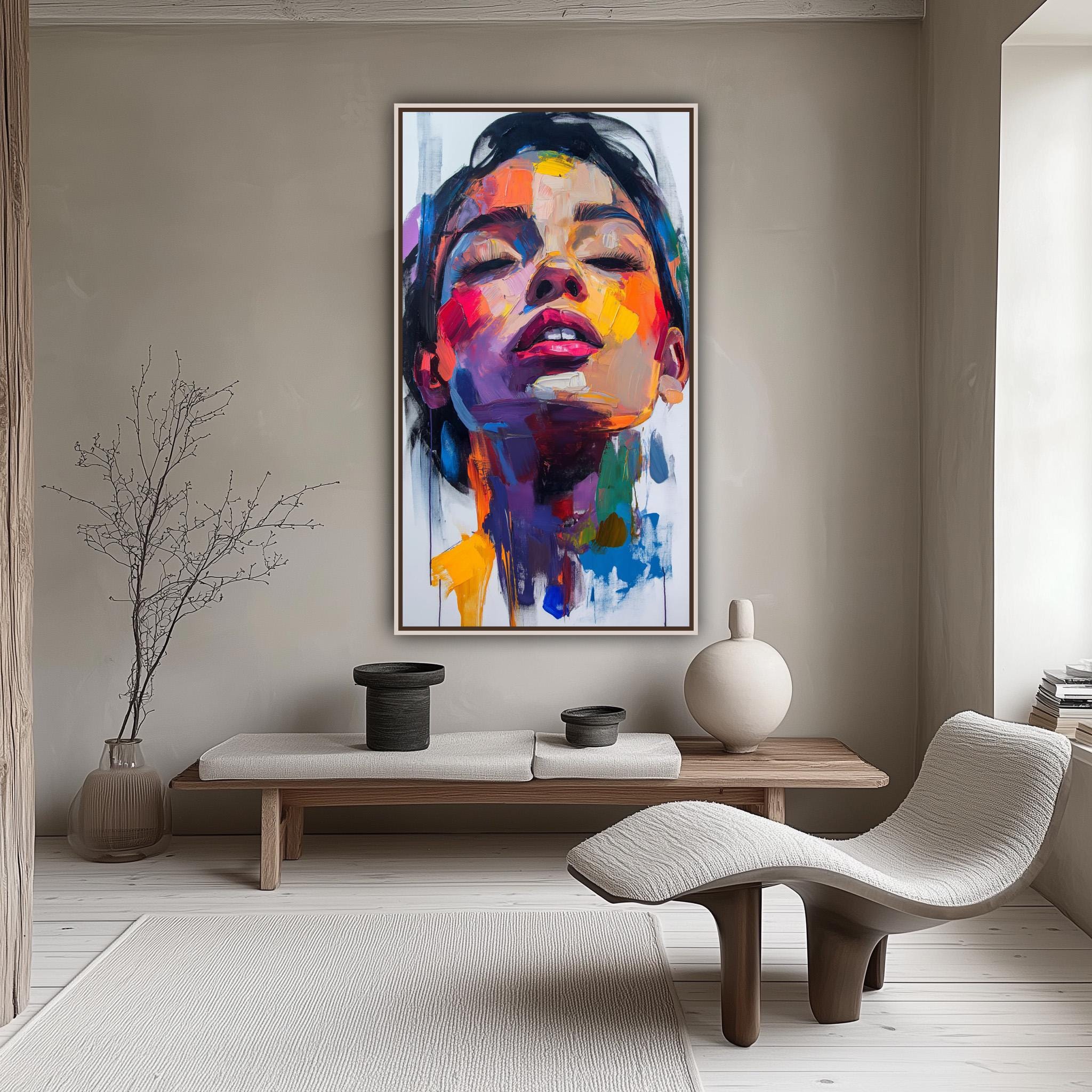 Abstract Face Oil Painting: Extra Large Colorful Canvas Art (72x36 In ...