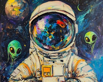 アヌンナキのオリジナル油絵 SF 宇宙アート 古代エイリアン 宇宙飛行士