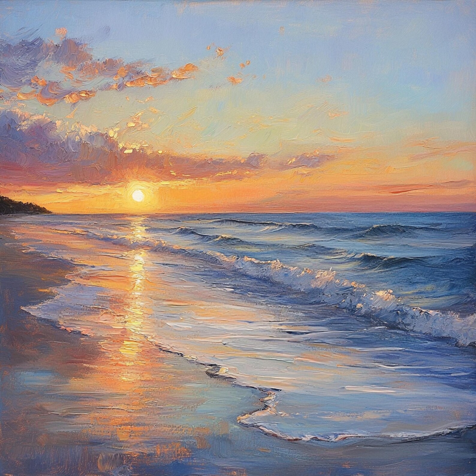 Original Sunset Seascape Oil Painting Beach Paradise Wall Art 38x38 