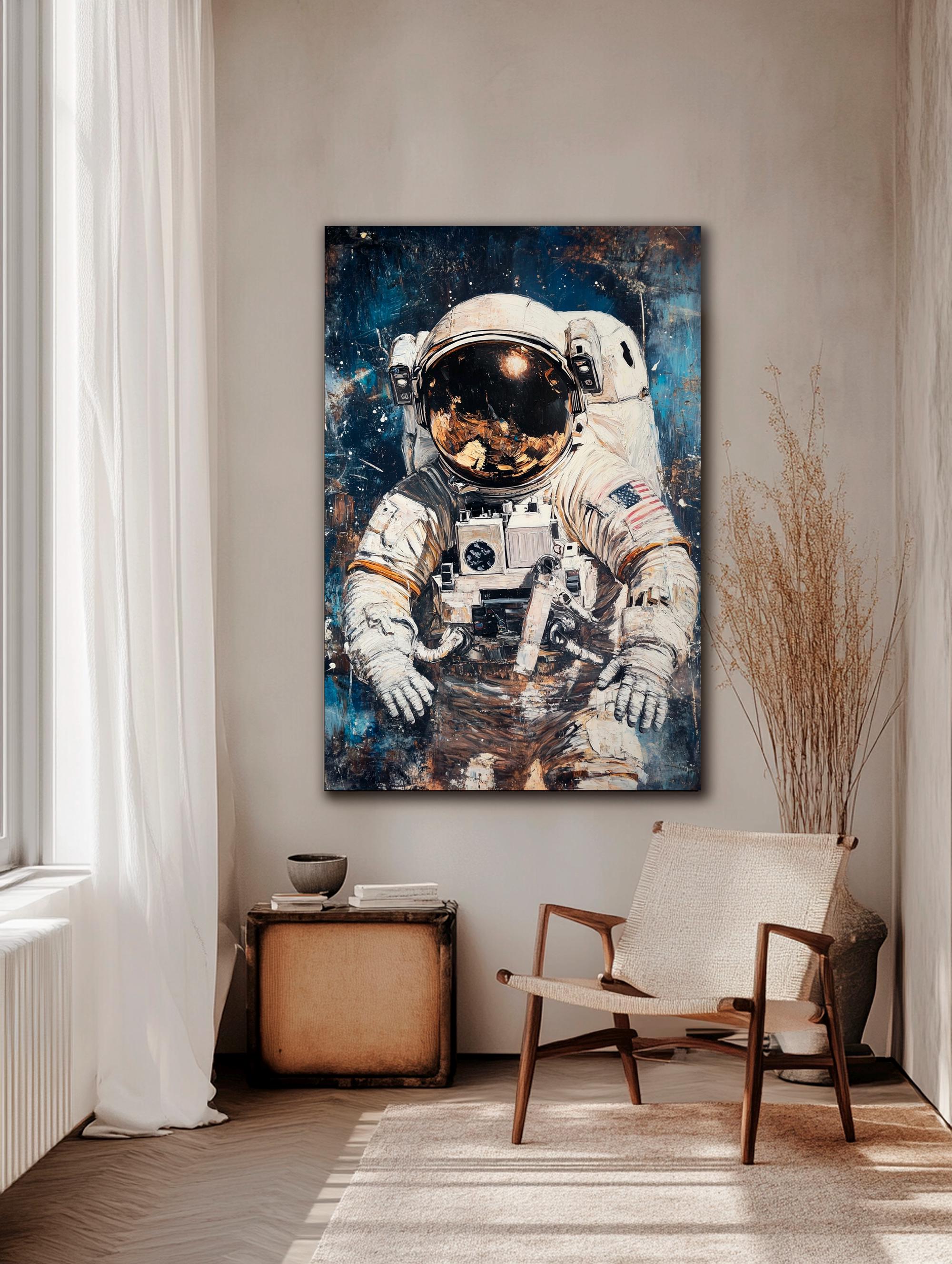 宇宙飛行士のオリジナル絵画：54x36インチの宇宙服アート（未延伸