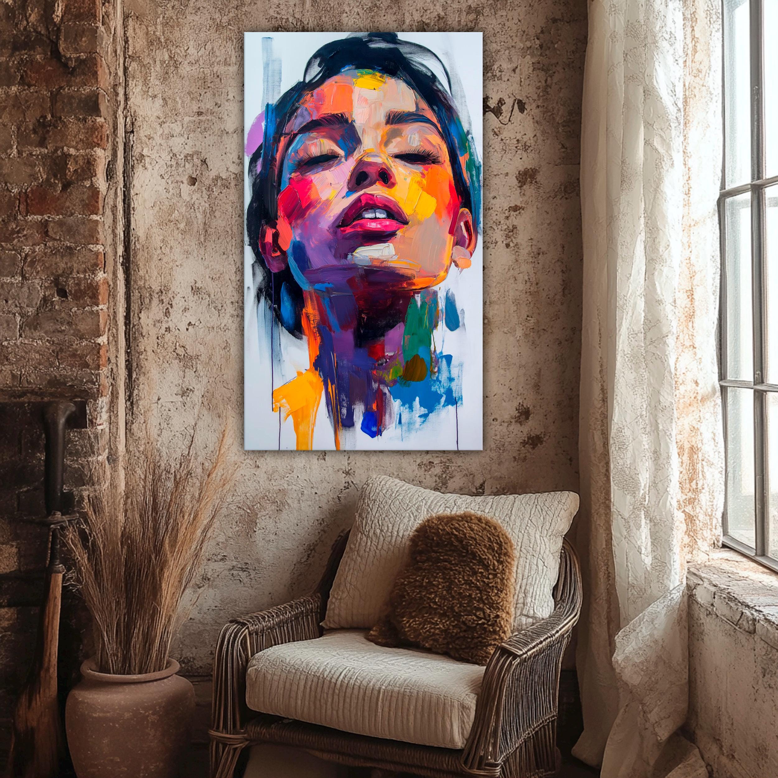 Abstract Face Oil Painting: Extra Large Colorful Canvas Art (72x36 In ...