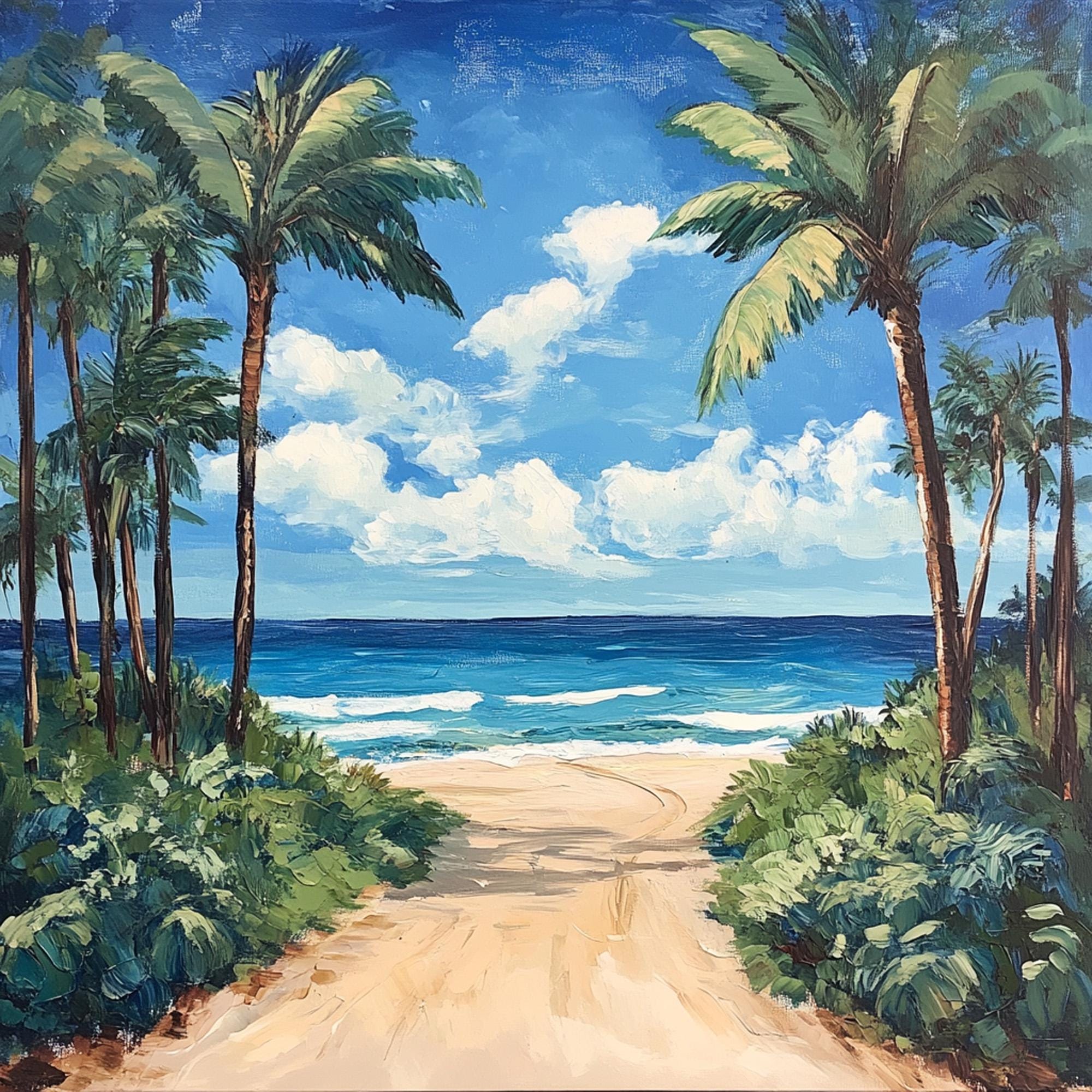 Original Tropical Beach Oil Painting: Palm Tree Seascape Wall Art ...