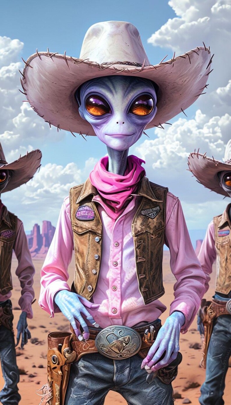 Cowboy Alien Oil Painting: Surreal Sci-fi Western Art (60x30 Inch - Etsy