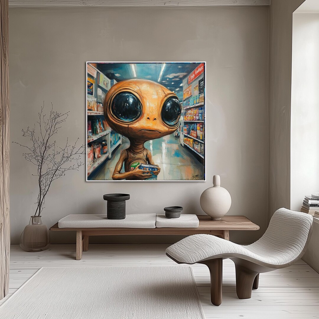 Fantasy Aliens Art, Original Oil Painting on Canvas (30x30 In.) - Etsy