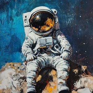 Astronaut Moon Painting, Space Art on Canvas, Original Oil Painting, Outer Space Wall Art, NASA Decor, Astronaut Gift Idea