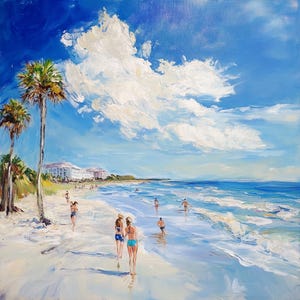 Original Coastal Painting on Canvas: Miami Beach Palm Tree Art