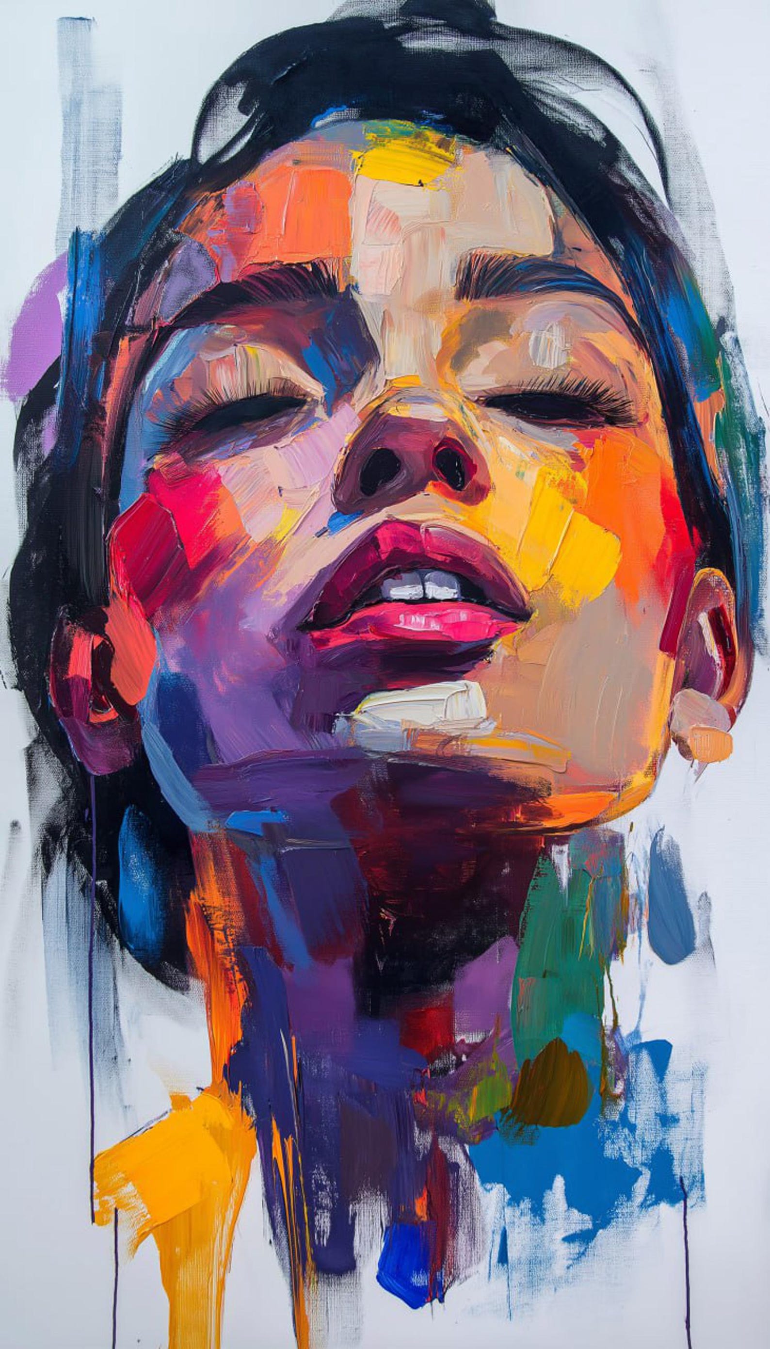 Abstract Face Oil Painting: Extra Large Colorful Canvas Art (72x36 In ...
