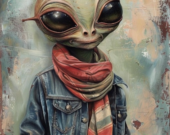 original painting "Alien Gaze" - one-a-kind canvas artwork 45*36 in