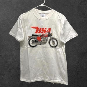 Vintage jaren 90 BSA Motorcycles A65 wit T-shirt // M