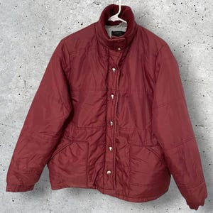 Vintage 1970s JC Penney Collared Maroon Puffer Unisex Jacket // XL