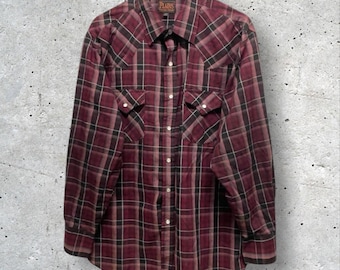 Vintage 90s Plains Plaid Pearl Snap Western Shirt // L
