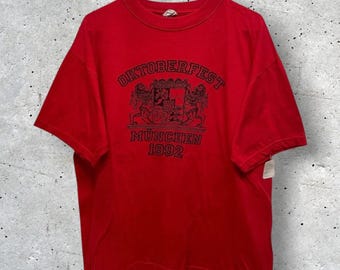 Camiseta roja vintage de Oktoberfest de Múnich, Alemania, de 1992, nueva de stock // XL