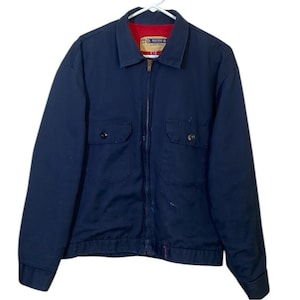 Vintage 1970s Work Wear Navy Blue Distressed Jacket Size M