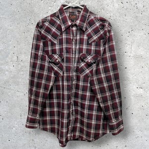 Vintage 90s Schlichtes Kariertes Perlen Snap Shirt // L