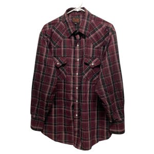 Vintage jaren 90 effen geruit westernshirt met parelsnappalm // L