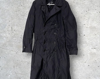Vintage 1960s Zweireihiger Militär schwarzer Regenmantel // S-L