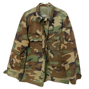 Vintage 1995 BDU Woodland Camouflage Combat American Military Jacket // L
