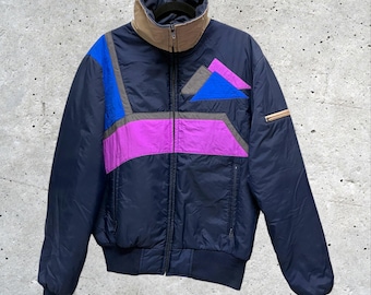 Giacca da sci vintage anni '80 Skitique International con blocchi di colore geometrici // XL