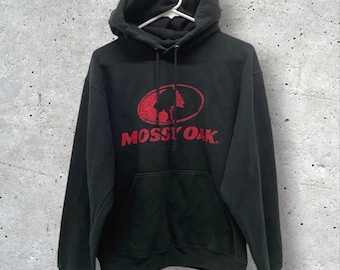 Vintage 90s-2000s Jerzees Mossy Oak Logo Schwarzer Hoodie // S