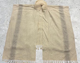 Vintage handgeweven wollen ruana/poncho met open voorkant uit de jaren 70