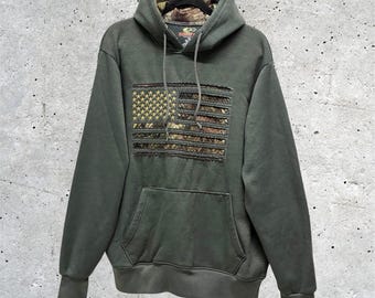 Mossy Oak Gray / Camouflage American Flag Fleece Hoodie // XL
