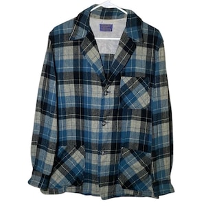 Vintage 1960s Pendleton Wool Plaid Flannel Jacket Size M